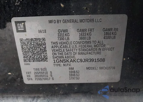 2018 Chevrolet Tahoe Ls из США, поврежденный, VIN 1GNSKAKC9JR391508